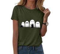 Camiseta de Halloween para mujer, bonita y divertida, cuello redondo, estampado gráfico, camiseta de dibujos animados, minimalista, camiseta de fiesta, trío fantasma, manga corta para dulces o amargos