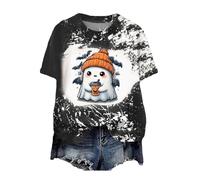 Camiseta de Halloween para mujer, camiseta de halloween, camiseta de mujer, cuello redondo, corte de manga corta con estampado divertido estampado, A-le negro, M