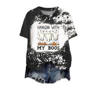 Camiseta de Halloween para mujer, camiseta de halloween, camiseta de mujer, cuello redondo, corte de manga corta con estampado divertido estampado, D-le negro, S