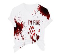 Camiseta de Halloween para mujer, camiseta de Halloween para mujer, con sangre, camiseta de Halloween Blood Top de manga corta, pijama de Halloweens para niños, mujer, cuello redondo, Ladrillo rojo, S