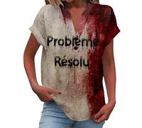 Camiseta de Halloween para mujer, con estampado de gráfico, camiseta de terror con efecto manchas de sangre, letras para fiestas temáticas, Estilo-a02 rosa fuerte, L