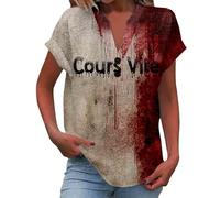Camiseta de Halloween para mujer, con estampado de gráfico, camiseta de terror con efecto manchas de sangre, letras para fiestas temáticas, Estilo-a05 púrpura, L