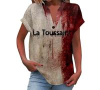 Camiseta de Halloween para mujer, con estampado de gráfico, camiseta de terror con efecto manchas de sangre, letras para fiestas temáticas, Style-a01 Vino Rojo, XXL