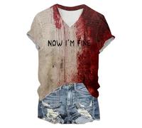 Camiseta de Halloween para mujer, cuello en V, manga corta, camiseta con sangre espeluznante, con estampado frío como mi alma, camiseta informal, disfraz de terror, camiseta ligera, ropa de calle