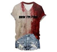 Camiseta de Halloween para mujer, cuello en V, manga corta, camiseta con sangre espeluznante, con estampado frío como mi alma, camiseta informal, disfraz de terror, camiseta ligera, ropa de calle