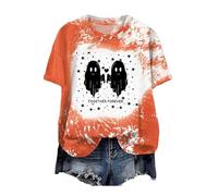 Camiseta de Halloween para mujer, cuello redondo, diseño bonito, cómodo, talla grande, camiseta de Halloween, cuello redondo, estampado de camiseta de manga corta, naranja, M