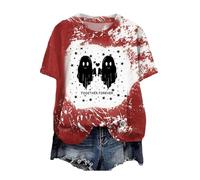Camiseta de Halloween para mujer, cuello redondo, diseño bonito, cómodo, talla grande, camiseta de Halloween, cuello redondo, estampado de camiseta de manga corta, vino., L