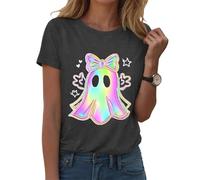 Camiseta de Halloween para mujer, divertida espiritual, parte superior con cuello redondo, camiseta espeluznante boho mística, camiseta de yoga con esqueleto de sirena para clase de yoga, stylec04