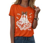 Camiseta de Halloween para Mujer Gráfica Camiseta Casual de Manga Corta para Mujer Tee Halloween de Halloween de Miedo, A-naranja., XL