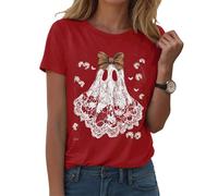 Camiseta de Halloween para Mujer Gráfica Camiseta Casual de Manga Corta para Mujer Tee Halloween de Halloween de Miedo, rojo A, M