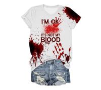 Camiseta de Halloween para mujer, informal, estampado de salpicaduras de sangre, tallas grandes, camiseta deportiva fea, transpirable, camiseta de entrenamiento, camiseta de manga corta para carnaval