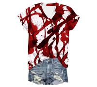 Camiseta de Halloween para mujer, informal, estampado de sangre, camiseta con estampado sangriento, transpirable, camiseta de entrenamiento, camiseta de manga corta, plata, 4XL