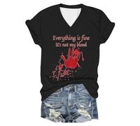 Camiseta de Halloween para mujer, informal, estampado de sangre, camiseta de manga corta, transpirable, camiseta de entrenamiento, camiseta de manga corta, camiseta de manga corta para carnaval, Vino