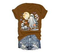 Camiseta de Halloween para mujer, informal, estampado de sangre, camiseta de manga corta, transpirable, camiseta de entrenamiento, manga corta, camiseta de manga corta, para carnaval, café, M