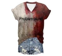 Camiseta de Halloween para mujer, informal, estampado de sangre, camiseta de manga corta, transpirable, camiseta de entrenamiento para Halloween, manga corta, carnaval, marrón, M