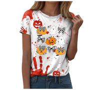 Camiseta de Halloween para mujer, manga corta, cuello redondo, estampado de salpicaduras de sangre, camiseta holgada, ligera, disfraz de Halloween, ropa de calle, carnaval, camisetas, camisetas de
