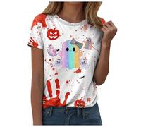 Camiseta de Halloween para mujer, manga corta, cuello redondo, estampado de salpicaduras de sangre, camiseta holgada, ligera, disfraz de Halloween, ropa de calle, carnaval, camisetas, camisetas de