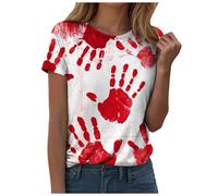 Camiseta de Halloween para mujer, manga corta, cuello redondo, estampado de salpicaduras de sangre, camiseta holgada, ligera, disfraz de Halloween, ropa de calle, carnaval, camisetas, camisetas de