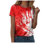 Camiseta de Halloween para mujer, manga corta, cuello redondo, estampado de salpicaduras de sangre, camiseta holgada, ligera, disfraz de Halloween, ropa de calle, carnaval, camisetas, camisetas de