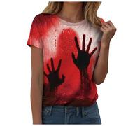 Camiseta de Halloween para mujer, manga corta, cuello redondo, estampado de salpicaduras de sangre, camiseta holgada, ligera, disfraz de Halloween, ropa de calle, carnaval, camisetas, camisetas de