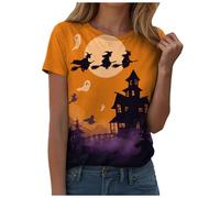 Camiseta de Halloween para mujer, manga corta, cuello redondo, estampado de salpicaduras de sangre, camiseta holgada, ligera, disfraz de Halloween, ropa de calle, carnaval, camisetas, camisetas de