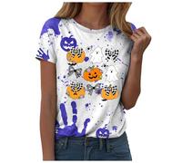 Camiseta de Halloween para mujer, manga corta, cuello redondo, estampado de salpicaduras de sangre, camiseta holgada, ligera, disfraz de Halloween, ropa de calle, carnaval, camisetas, camisetas de