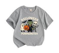 Camiseta de Halloween para niño, calabaza, manga corta, para niños, disfraz de fiesta de noche, espeluznante, camiseta para niña fantasma, gris, 5-6 Años