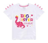 Camiseta de Hermana Mayor - Dinosaurio Trajes de Hermanos para Niñito Niña 100% Algodón Ascendido a Camisa de Hermana Mayor Blanco Impresión Vistoso Manga Corta (Blanco, 4 años)