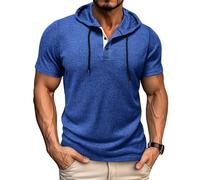 Camiseta de hombre 2026 "Camiseta con capucha de manga corta para hombre, camiseta informal, elegante y ligera para camiseta blanca básica de color liso, azul, L