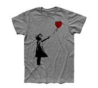 Camiseta de hombre Balloon Ballon Girl - La niña con globo en forma de corazón - Street Art Shirt, Mezcla de grises, XL