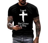 Camiseta de hombre casual con estampado de Jesús con frase I Can t But I Know a Guy Cuello Redondo Manga Corta Top Religioso, Le Noir, XXL