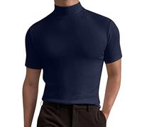 Camiseta de Hombre Casual Cuello Alto Manga Corta Camiseta Transpirable de Algodón Suave Ligero Slim Fit Chic Sportswear Alta Moda Color Sólido Diario Camisa Verano T-shirt, azul marino, XL