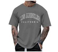 Camiseta de hombre casual de impresión letras Los Ángeles cuello redondo manga corta Top City Style, gris, XXL
