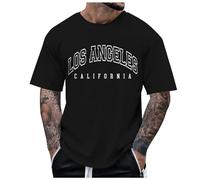 Camiseta de hombre casual de impresión letras Los Ángeles cuello redondo manga corta Top City Style, Le Noir, M
