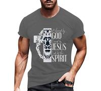 Camiseta de Hombre Casual de Manga Corta con Dibujo de León y Jesús en Tejido Poliéster Suave Corte Regular para un Estilo Suéter Superior, gris, XL