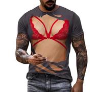 Camiseta de hombre casual de manga corta cuello redondo Walking The Dog impresión cuerpo humano de alto estilo artístico y único, gris, 3XL