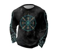 Camiseta de hombre casual estampada mito nórdico holgada manga larga corte regular transpirable extensible camisa gráfica retro vintage elegante casual urbano mediados, D negro., XXL