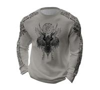 Camiseta de hombre casual estampada mito nórdico holgada manga larga corte regular transpirable extensible camisa gráfica retro vintage elegante casual urbano mediados, gris, 5X-Large