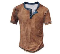 Camiseta de hombre con cuello en V - Camisetas y Tops deportivos de manga corta de gran tamaño Casual Vintage Básico Tunics Top Streetwear Ligero Top Blusa Transpirable Verano Camisa, café, 3XL