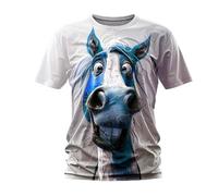 Camiseta de Hombre con diseño 3D de un Caballo de Dibujos Animados Divertido Estampado de Animales de Granja Manga Corta y Cuello Redondo Camiseta Informal de Verano