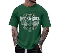 Camiseta de hombre con estampado de moto rock de manga corta corte suelto superior casual para verano otoño fácil de cuidar, Dark Verde, XXL
