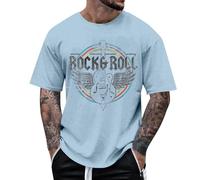 Camiseta de hombre con estampado de moto rock de manga corta corte suelto superior casual para verano otoño fácil de cuidar, azul claro, L