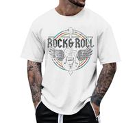 Camiseta de hombre con estampado de moto rock de manga corta corte suelto superior casual para verano otoño fácil de cuidar, blanco, XXL