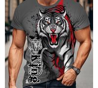 Camiseta de hombre con estampado de tigre en 3D, tigre rugiente retro , camiseta casual de manga corta con impresión 3D, camiseta y transpirable de moda , material de poliéster, cuello , ropa