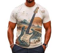 Camiseta de Hombre con Estampado Retro de Guitarra eléctrica en el Desierto música Country Occidental Manga Corta Cuello Redondo diseño gráfico Estilo Boho Puesta de Sol y Cactus Camiseta