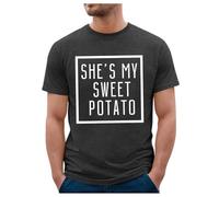 Camiseta de hombre con texto en inglés "She's My Potato I Yam" para parejas, camisetas de Acción de Gracias a juego para hombre y mujer, camisetas casuales, Negro , L