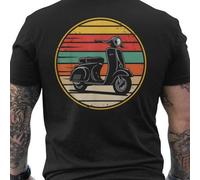Camiseta de hombre con un retro de un motociclista de scooter contra un - Top de moda casual para hombre - Diseño de cuello - de material y transpirable - Estilo de manga corta