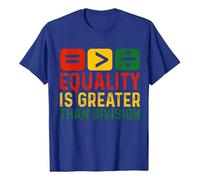 Camiseta de hombre de la igualdad es más grande que la división de matemáticas negro mes camiseta, azul, M