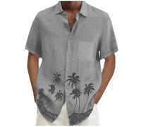 Camiseta de hombre de verano, camisa de algodón y lino de manga corta con botones Casual Hawaii de color liso, camisa vaquera para hombre, clásica y a la moda, amarillo-a, X-Large