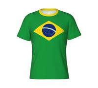 Camiseta De Hombre De Verano Transpirable De Secado Rápido Manga Corta Corte Regular Cuello Redondo Estilo Casual Camisetas Clásicas con Bloques De Color Y Estampado De La Bandera De Brasil Talla XL